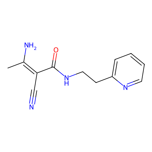 (2Z)-3-amino-2-cyano-N-[2-(pyridin-2-yl)ethyl]but-2-enamide structure