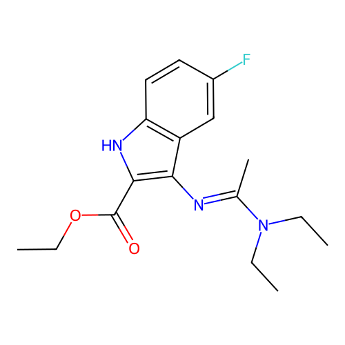 ethyl 3-[1-(diethylamino)ethylideneamino]-5-fluoro-1H-indole-2-carboxylate structure