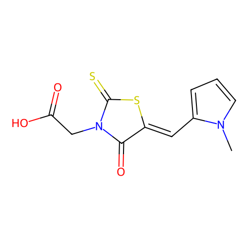 (Z)-2-(5-((1-methyl-1H-pyrrol-2-yl)methylene)-4-oxo-2-thioxothiazolidin-3-yl)acetic acid structure