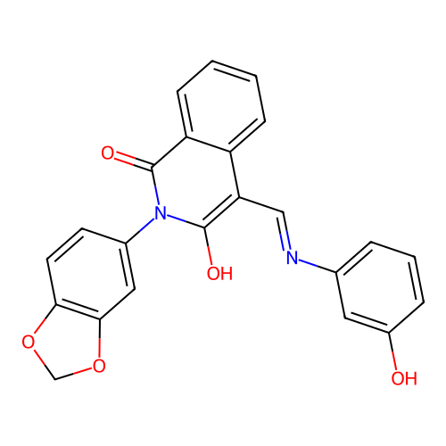 (E)-2-(benzo[d][1,3]dioxol-5-yl)-4-(((3-hydroxyphenyl)amino)methylene)isoquinoline-1,3(2H,4H)-dione structure