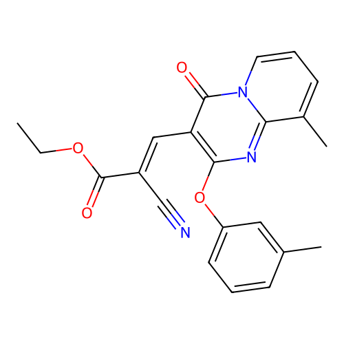 ethyl (2E)-2-cyano-3-[9-methyl-2-(3-methylphenoxy)-4-oxo-4H-pyrido[1,2-a]pyrimidin-3-yl]prop-2-enoate structure