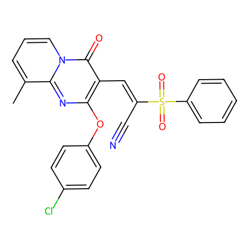 (2E)-2-(BENZENESULFONYL)-3-[2-(4-CHLOROPHENOXY)-9-METHYL-4-OXO-4H-PYRIDO[1,2-A]PYRIMIDIN-3-YL]PROP-2-ENENITRILE structure