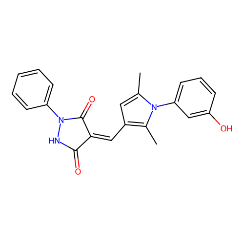 (4Z)-4-[[1-(3-hydroxyphenyl)-2,5-dimethylpyrrol-3-yl]methylidene]-1-phenylpyrazolidine-3,5-dione structure