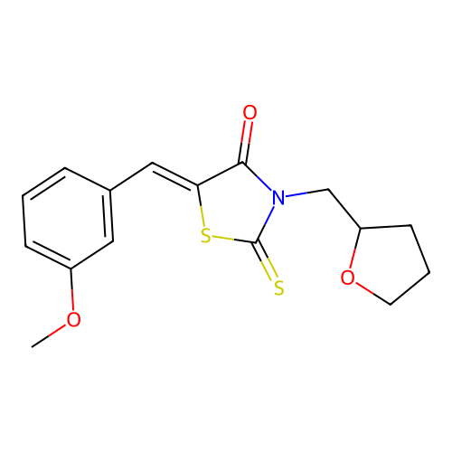 (5Z)-5-(3-methoxybenzylidene)-3-(tetrahydrofuran-2-ylmethyl)-2-thioxo-1,3-thiazolidin-4-one structure