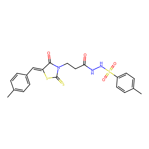 (Z)-4-methyl-N'-(3-(5-(4-methylbenzylidene)-4-oxo-2-thioxothiazolidin-3-yl)propanoyl)benzenesulfonohydrazide structure