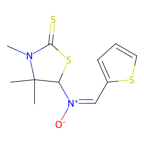 (E)-3,4,4-trimethyl-N-(thiophen-2-ylmethylene)-2-thioxothiazolidin-5-amine oxide structure