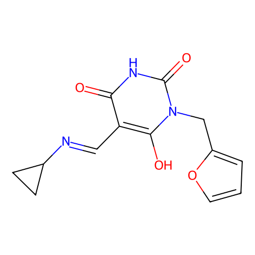 (5E)-5-[(cyclopropylamino)methylidene]-1-(furan-2-ylmethyl)-1,3-diazinane-2,4,6-trione structure