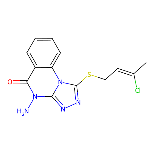 (Z)-4-amino-1-((3-chlorobut-2-en-1-yl)thio)-[1,2,4]triazolo[4,3-a]quinazolin-5(4H)-one structure