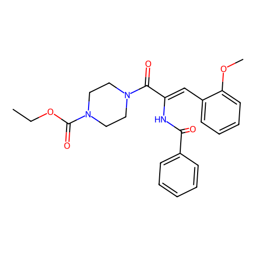 Ethyl 4-[2-(benzoylamino)-3-(2-methoxyphenyl)acryloyl]-1-piperazinecarboxylate structure