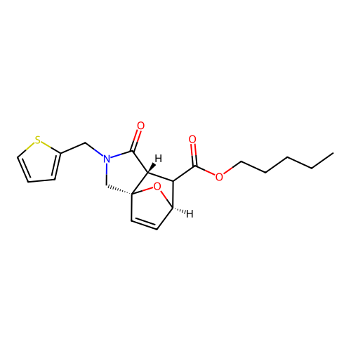 (3aS,6R,7aR)-pentyl 1-oxo-2-(thiophen-2-ylmethyl)-1,2,3,6,7,7a-hexahydro-3a,6-epoxyisoindole-7-carboxylate structure