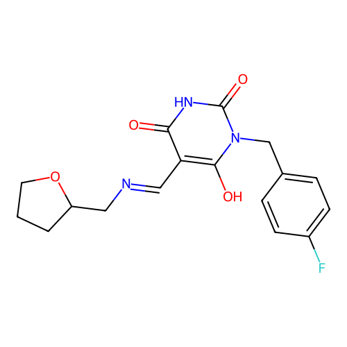 (5E)-1-[(4-fluorophenyl)methyl]-5-[(oxolan-2-ylmethylamino)methylidene]-1,3-diazinane-2,4,6-trione structure