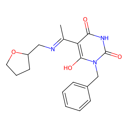 (5E)-1-benzyl-5-[1-(oxolan-2-ylmethylamino)ethylidene]-1,3-diazinane-2,4,6-trione structure