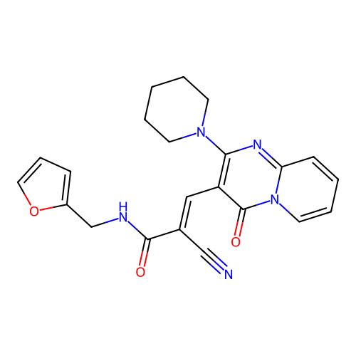 (2E)-2-cyano-N-(furan-2-ylmethyl)-3-[4-oxo-2-(piperidin-1-yl)-4H-pyrido[1,2-a]pyrimidin-3-yl]prop-2-enamide structure