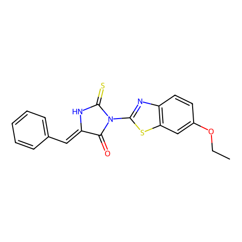 (5Z)-5-benzylidene-3-(6-ethoxy-1,3-benzothiazol-2-yl)-2-thioxoimidazolidin-4-one structure