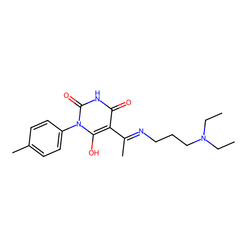 (5E)-5-[1-[3-(diethylamino)propylamino]ethylidene]-1-(4-methylphenyl)-1,3-diazinane-2,4,6-trione structure