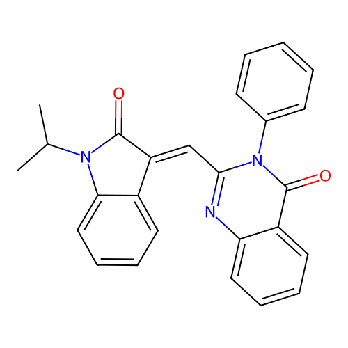 2-[(1-isopropyl-2-oxo-1,2-dihydro-3H-indol-3-ylidene)methyl]-3-phenyl-4(3H)-quinazolinone structure