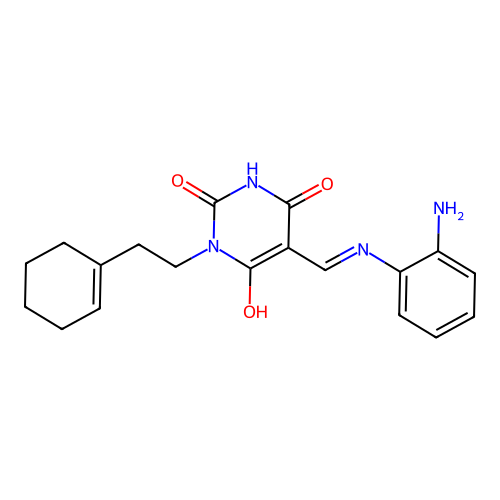 (5E)-5-[(2-aminoanilino)methylidene]-1-[2-(cyclohexen-1-yl)ethyl]-1,3-diazinane-2,4,6-trione structure