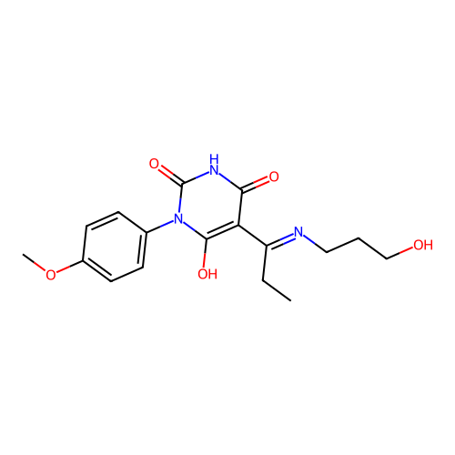 5-[1-(3-hydroxypropylamino)propylidene]-1-(4-methoxyphenyl)-1,3-diazinane-2,4,6-trione structure