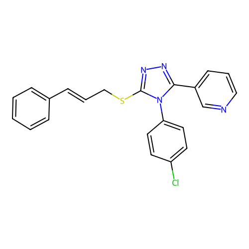 3-[4-(4-chlorophenyl)-5-{[(2E)-3-phenylprop-2-en-1-yl]sulfanyl}-4H-1,2,4-triazol-3-yl]pyridine structure