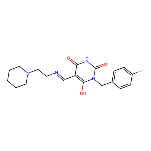(5E)-1-[(4-fluorophenyl)methyl]-5-[(2-piperidin-1-ylethylamino)methylidene]-1,3-diazinane-2,4,6-trione structure