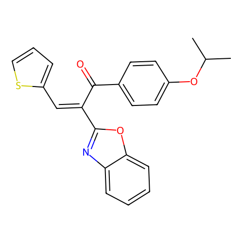 (2Z)-2-benzoxazol-2-yl-1-[4-(methylethoxy)phenyl]-3-(2-thienyl)prop-2-en-1-one structure