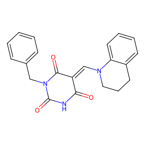 (5E)-1-benzyl-5-(3,4-dihydro-2H-quinolin-1-ylmethylidene)-1,3-diazinane-2,4,6-trione structure