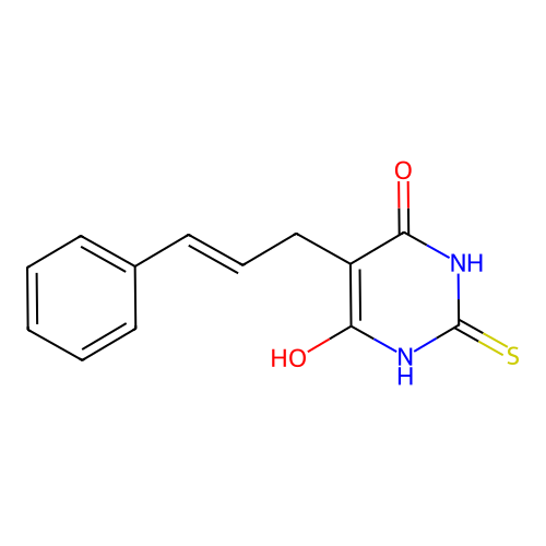 5-cinnamyl-6-hydroxy-2-thioxo-2,3-dihydropyrimidin-4(1H)-one structure