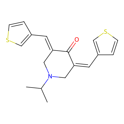 (3Z,5E)-1-(propan-2-yl)-3,5-bis(thiophen-3-ylmethylidene)piperidin-4-one structure