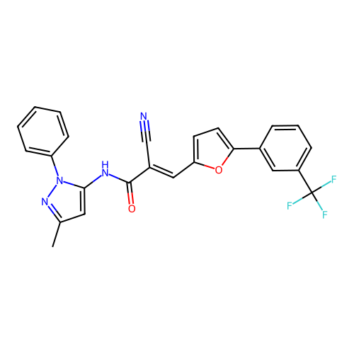 (E)-2-cyano-N-(5-methyl-2-phenylpyrazol-3-yl)-3-[5-[3-(trifluoromethyl)phenyl]furan-2-yl]prop-2-enamide structure