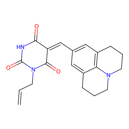 (5Z)-1-(prop-2-en-1-yl)-5-(2,3,6,7-tetrahydro-1H,5H-pyrido[3,2,1-ij]quinolin-9-ylmethylidene)pyrimidine-2,4,6(1H,3H,5H)-trione structure