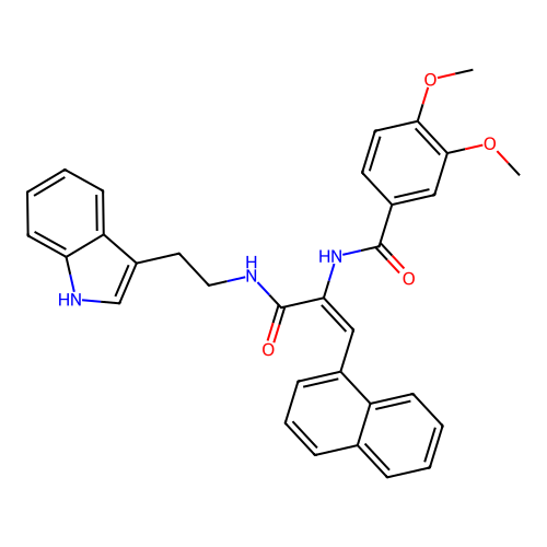 (E)-N-(3-((2-(1H-indol-3-yl)ethyl)amino)-1-(naphthalen-1-yl)-3-oxoprop-1-en-2-yl)-3,4-dimethoxybenzamide structure