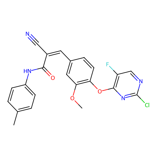 (2Z)-3-[4-(2-chloro-5-fluoropyrimidin-4-yloxy)-3-methoxyphenyl]-2-cyano-N-(4-m ethylphenyl)prop-2-enamide structure