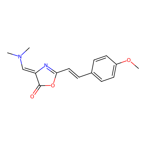 (4Z)-4-(dimethylaminomethylidene)-2-[2-(4-methoxyphenyl)ethenyl]-1,3-oxazol-5-one structure