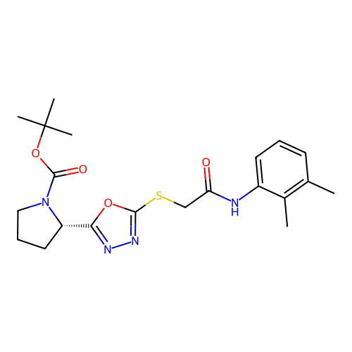 (S)-tert-butyl 2-(5-((2-((2,3-dimethylphenyl)amino)-2-oxoethyl)thio)-1,3,4-oxadiazol-2-yl)pyrrolidine-1-carboxylate structure