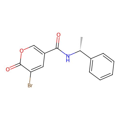 3-bromo-2-oxo-N-[(1R)-1-phenylethyl]-2H-pyran-5-carboxamide structure