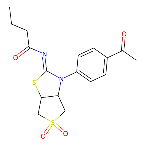 (Z)-N-(3-(4-acetylphenyl)-5,5-dioxidotetrahydrothieno[3,4-d]thiazol-2(3H)-ylidene)butyramide structure