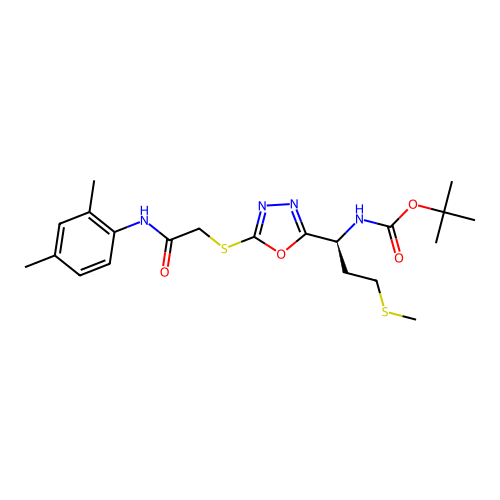 (S)-tert-butyl (1-(5-((2-((2,4-dimethylphenyl)amino)-2-oxoethyl)thio)-1,3,4-oxadiazol-2-yl)-3-(methylthio)propyl)carbamate structure