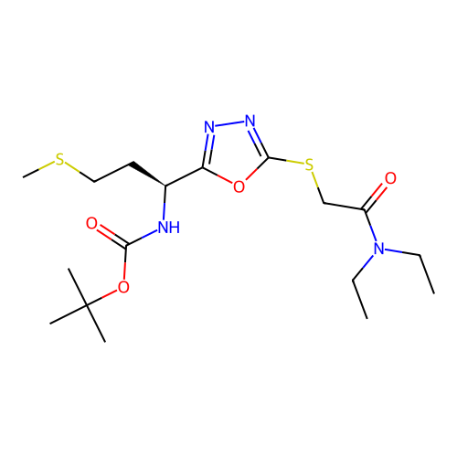 (S)-tert-butyl (1-(5-((2-(diethylamino)-2-oxoethyl)thio)-1,3,4-oxadiazol-2-yl)-3-(methylthio)propyl)carbamate structure
