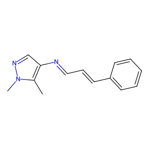 (E)-N-(1,5-dimethylpyrazol-4-yl)-3-phenylprop-2-en-1-imine structure