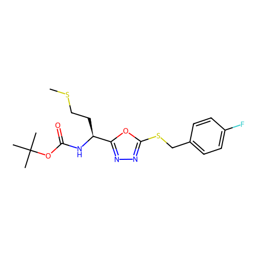 (S)-tert-butyl (1-(5-((4-fluorobenzyl)thio)-1,3,4-oxadiazol-2-yl)-3-(methylthio)propyl)carbamate structure