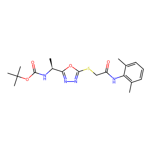 (S)-tert-butyl (1-(5-((2-((2,6-dimethylphenyl)amino)-2-oxoethyl)thio)-1,3,4-oxadiazol-2-yl)ethyl)carbamate structure