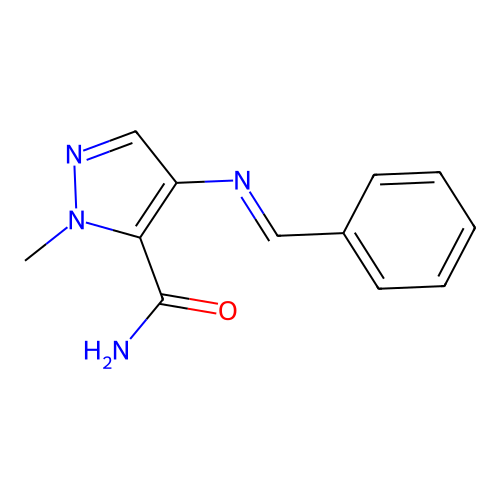 1-methyl-4-{[(E)-phenylmethylidene]amino}-1H-pyrazole-5-carboxamide structure