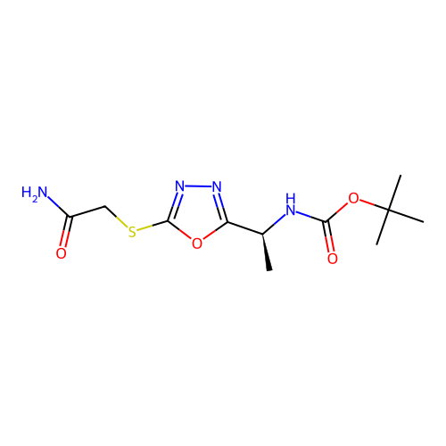 (S)-tert-butyl (1-(5-((2-amino-2-oxoethyl)thio)-1,3,4-oxadiazol-2-yl)ethyl)carbamate structure