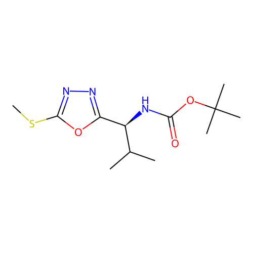 (S)-tert-butyl (2-methyl-1-(5-(methylthio)-1,3,4-oxadiazol-2-yl)propyl)carbamate structure