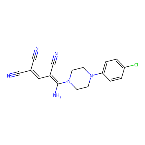 4-amino-4-[4-(4-chlorophenyl)piperazino]-1,3-butadiene-1,1,3-tricarbonitrile structure
