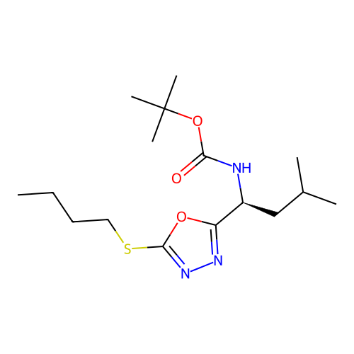 (S)-tert-butyl (1-(5-(butylthio)-1,3,4-oxadiazol-2-yl)-3-methylbutyl)carbamate structure
