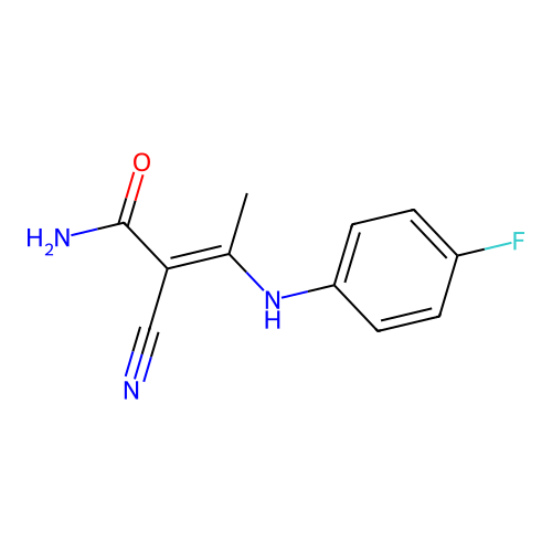 (2E)-2-cyano-3-[(4-fluorophenyl)amino]but-2-enamide structure