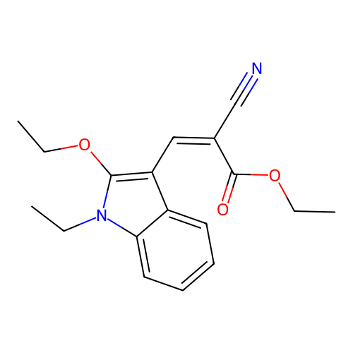 (Z)-2-Cyano-3-(2-ethoxy-1-ethyl-1H-indol-3-yl)-acrylic acid ethyl ester structure