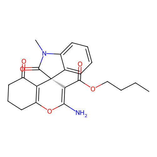 (S)-butyl 2-amino-1'-methyl-2',5-dioxo-5,6,7,8-tetrahydrospiro[chromene-4,3'-indoline]-3-carboxylate structure