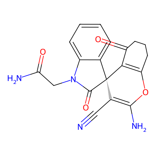 (R)-2-(2-amino-3-cyano-2',5-dioxo-5,6,7,8-tetrahydrospiro[chromene-4,3'-indolin]-1'-yl)acetamide structure